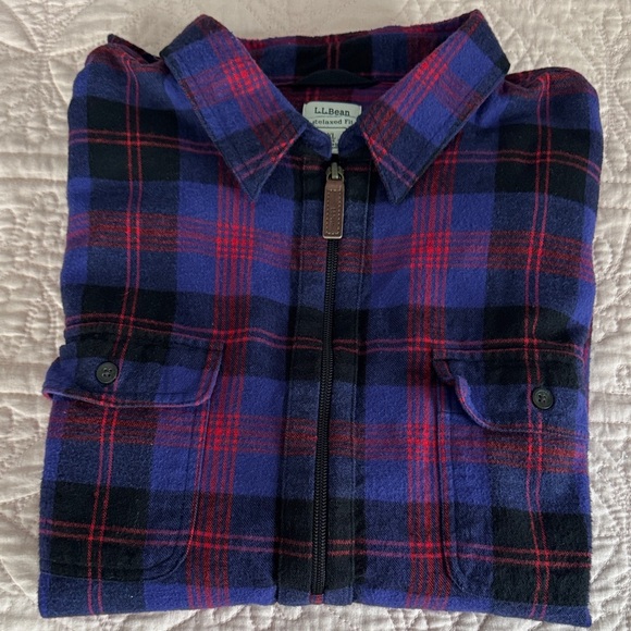L.L. Bean Relaxed Fit 1/2 Zip Red and Blue Checkered Shirt - Picture 14 of 14
